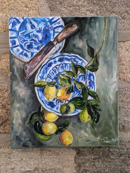 Quadro pintado a óleo, 60x50 cm