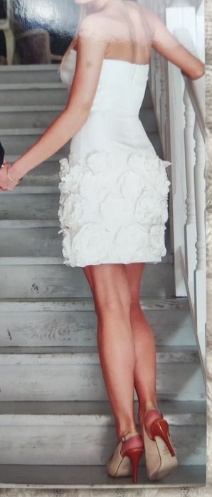 Suknia ślubna mini, ecru, rozm 34-36