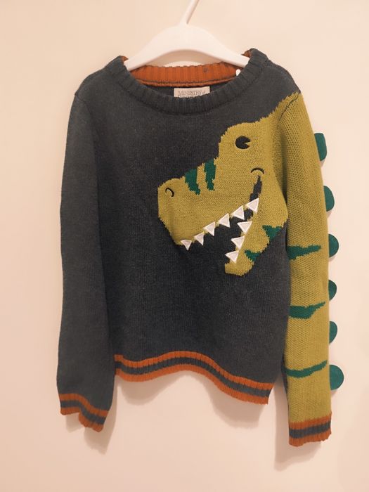 Sweter chłopięcy z dinozaurem, 100% bawełna, rozmiar 116