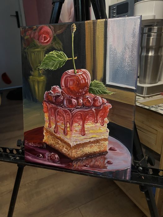 Obraz olejny 30*24 płótno bawełniane Cherry Cake