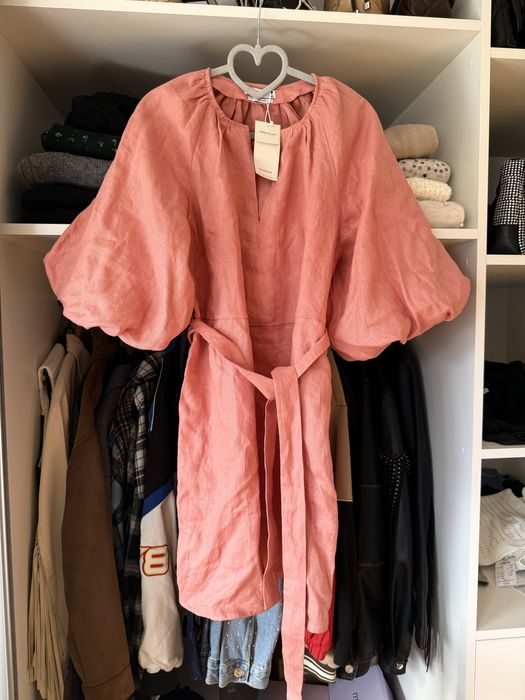 Reserved Premium 100% len lniana sukienka nowa bufiasty rękaw xs s m l