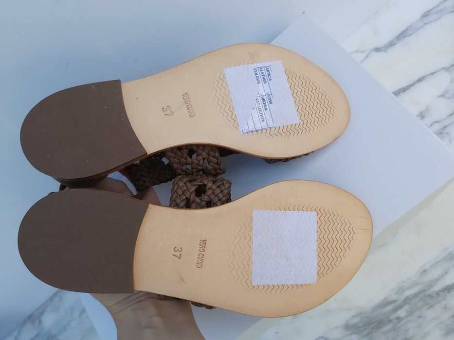 Buty sandały klapki SERGIO BARDI skórzane brązowe plecione