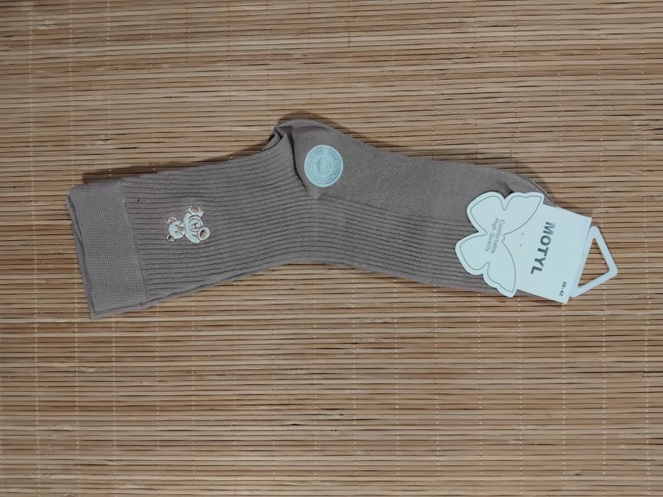 5 Par Stylowe Skarpety Damskie Bawełniane z Haftowanym  Misiem  39-42