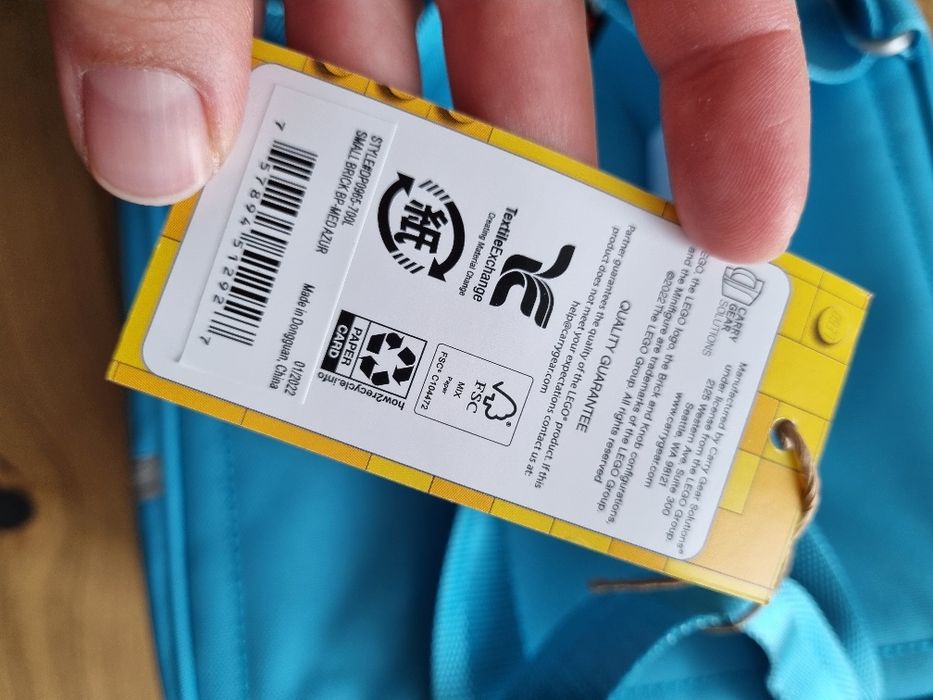NOWY LEGO Mały plecak-klocek w kolorze średniego błękitu kostka