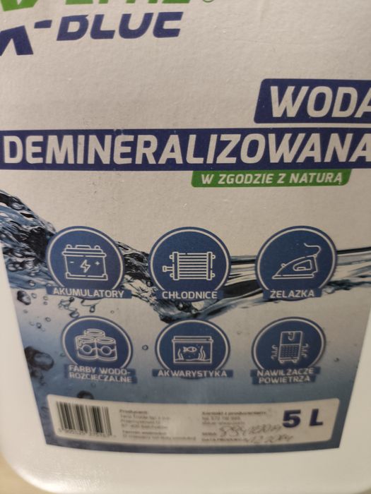 woda demineralizowana poj. 5 l oryginalne opakowanie nowa
