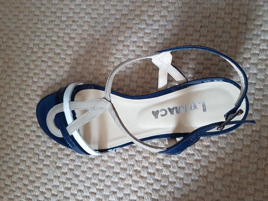 sandálias azuis ,branco e camel, verniz pele genuina novas