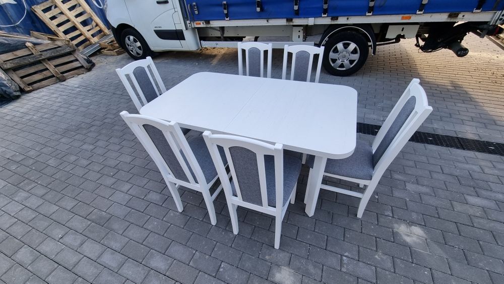 Stół 80x140/180 + 6 krzeseł, biały+szary, transport cała POLSKA