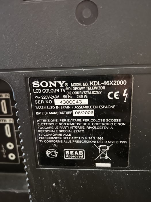 Tv Sony 43 cale KDL-46X2000