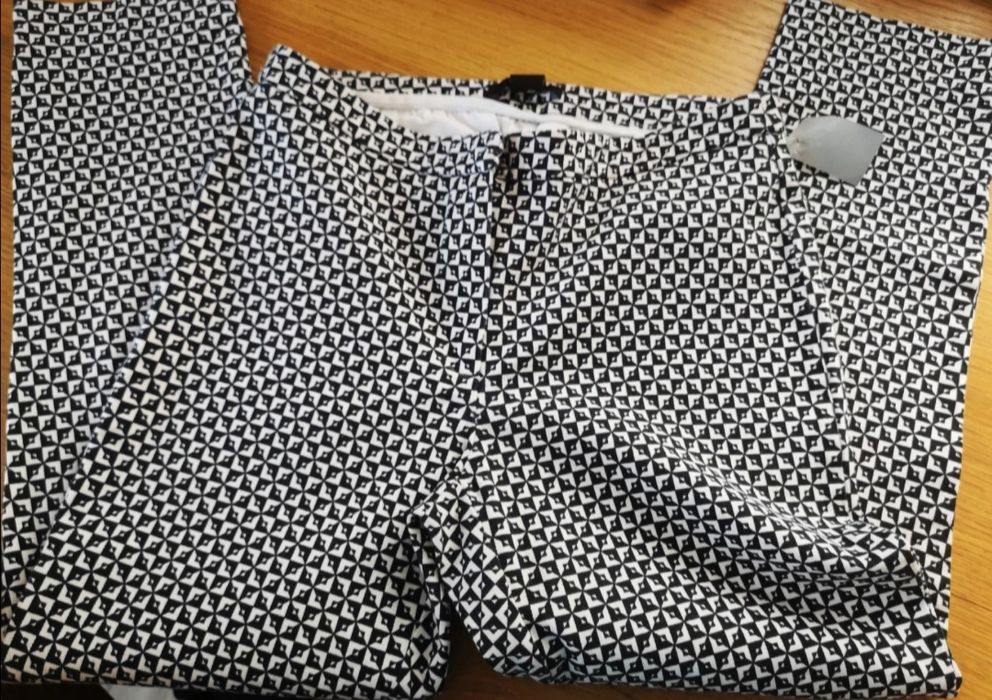 Spodnie damskie czarno białe wzór eleganckie 38 M pepitka