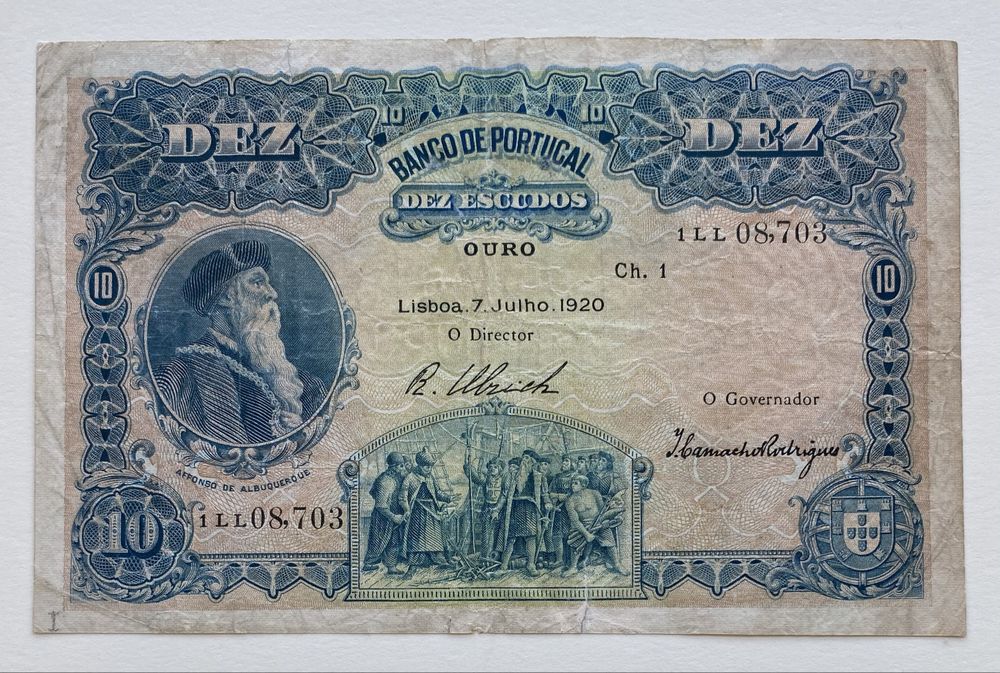 Nota 10$00 Escudos Ch.1 - Afonso Albuquerque 07/07/1920 RARA