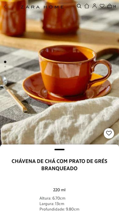 Chàvena De Chà Com Prato De Grés Branqueado Zara Home NOVO