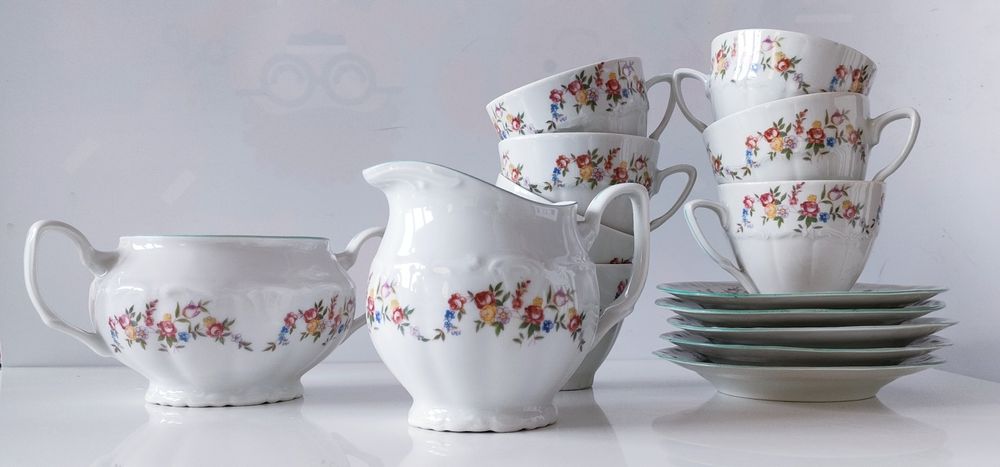 Porcelana Bogucice zestaw do herbaty filiżanki dzbanek cukiernica kawy