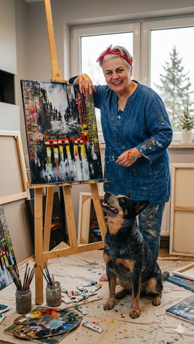 Obraz wspólczesny 30x40x4 cm. Metropolia w deszczu. Malarstwo strukturalne akrylowe na płótnie.