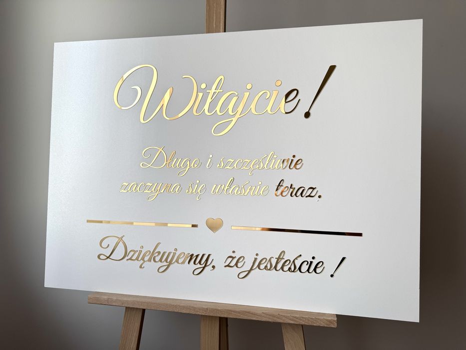 Duża tablica powitalna Witajcie pleksi złoty lustrzany napis dekoracje