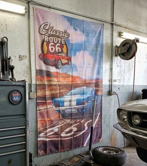 Постер Route 66 дорога вінтаж ретро стиль плакат банер на стіну  декор гаража авто машина
