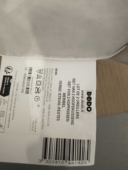 DODO  Zestaw 2 naturalnych poduszek 60x60 Puchowe poduszki Puch nowe