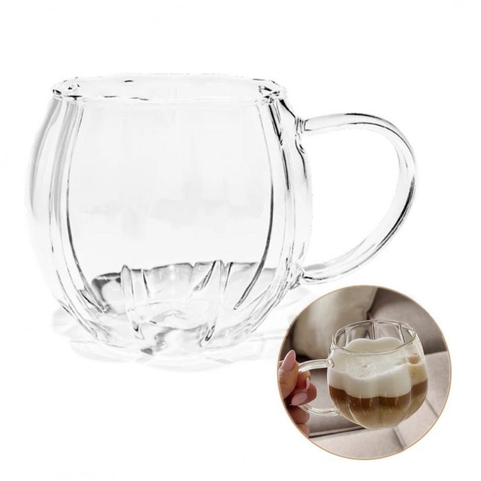 Filiżanka Szklana Ryflowana z Uchem 425 ml SZK203 do Kawy Latte