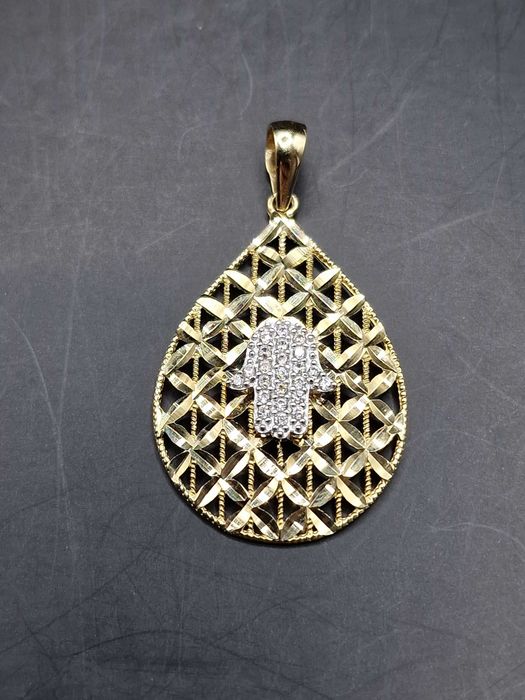 Nowa złota zawieszka, próba 585, Hamsa, ręka Fatimy