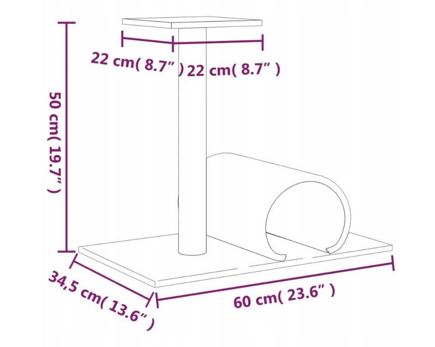 Drapak dla kota z tunelem, szary, 60x34,5x50