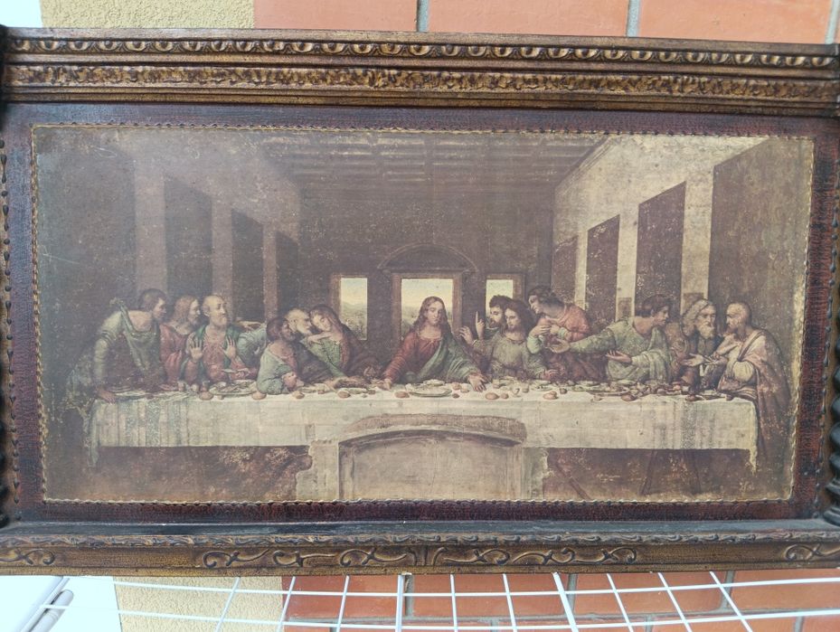 Quadro Antigo "A Última Ceia" – Moldura Trabalhada em Madeira