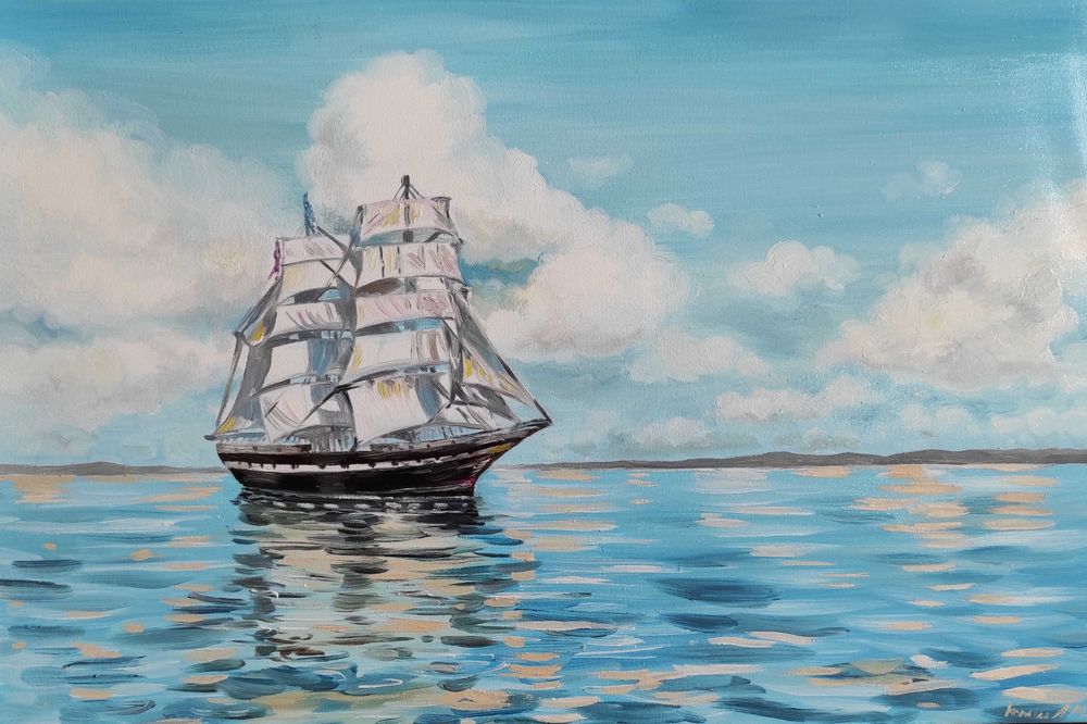 Картина море. Корабль.