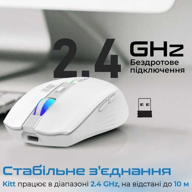 Мышка｜Promate Kitt Wireless White｜С подсветкой｜Беспроводная｜USB 2.4 ГГц