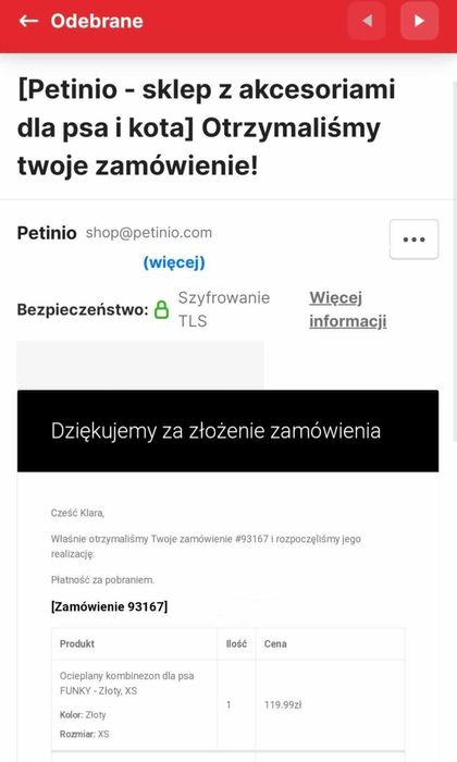 Kombinezon dla psa na mróz