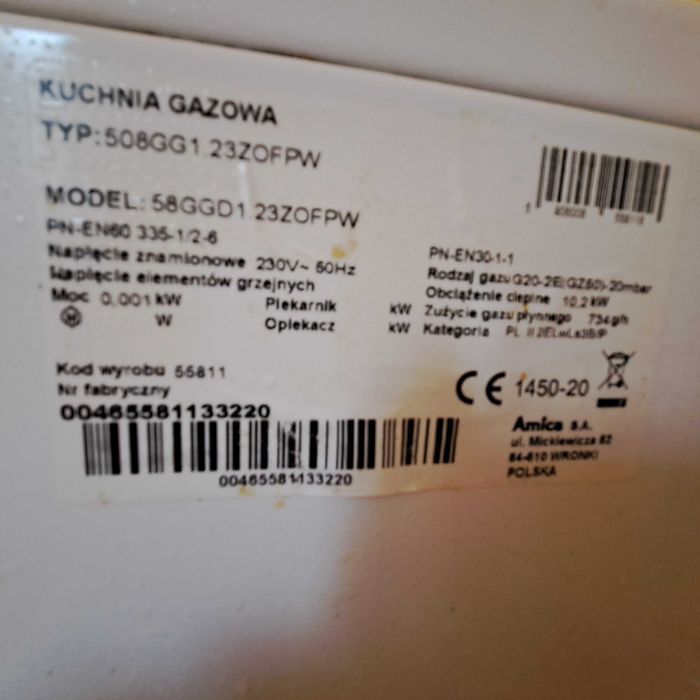Kuchenka gazowa z piekarnikiem gazowym