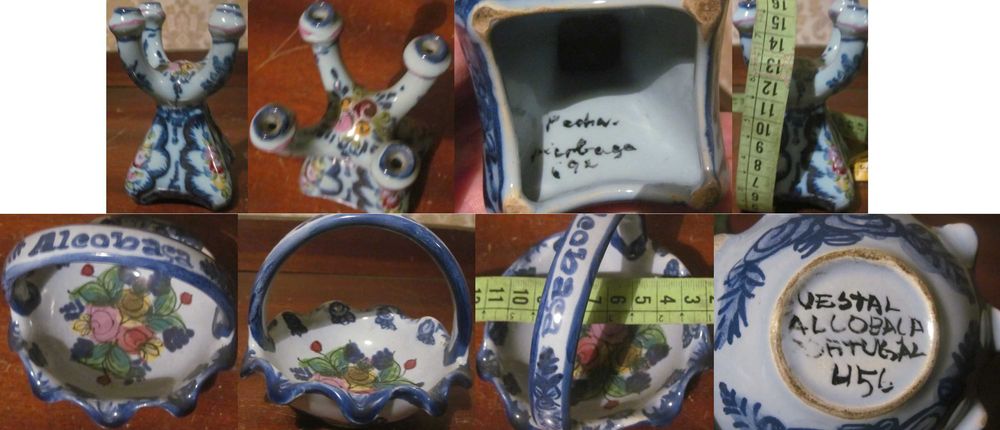 Peças antigas pintadas à mão em cerâmica da marca ALCOBAÇA - tom azul