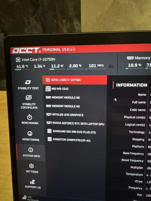 Laptop gamingowy MSI GP66 RTX 3070 / i7-10750H / 64GB RAM / 2.5TB SSD