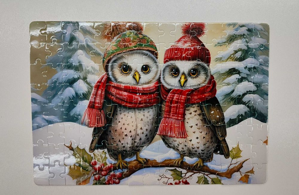 Puzzle świąteczne Boże Narodzenie Mikołajki 4 wzory 120el. A4 sowy