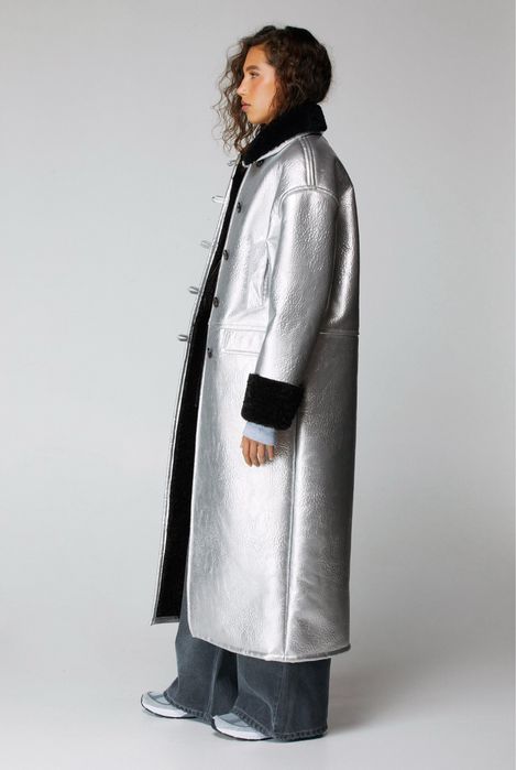 Крута срібна серебряная куртка дублянка пальто Zara M Л 44 46