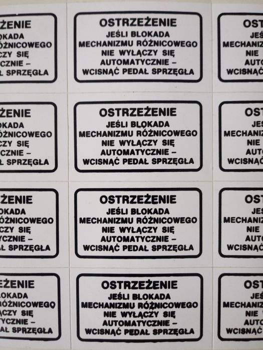 Naklejka cienka ostrzeżenie do kolekcji MF 3, 4