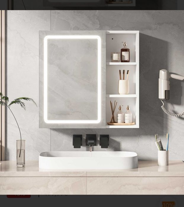 Szafka łazienkowa z lustrem, oświetleniem i gniazdkami,60/70cmx15x60cm