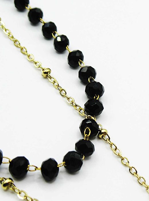 Podwójny naszyjnik stal chirurgiczna złoty księżyc kulki koraliki G42