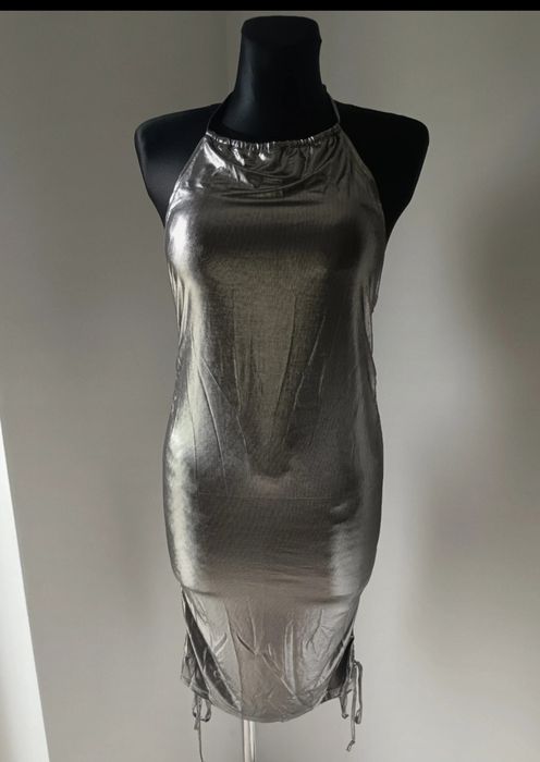 Sukienka długa srebna wieczorowa elegancka Vintage boho romantic Basic