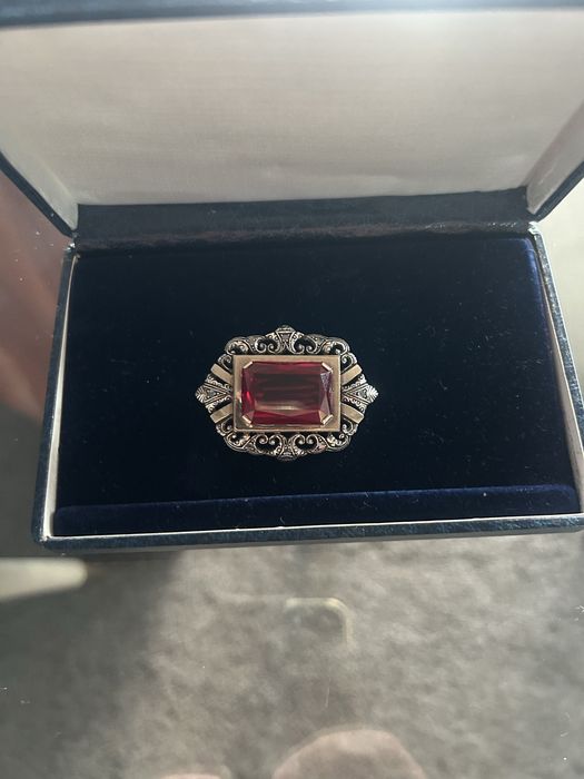Alfinete ouro prata diamantes e rubi