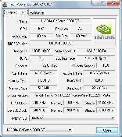 Asus 8600 GT 512MB (GDDR3 128Bit)