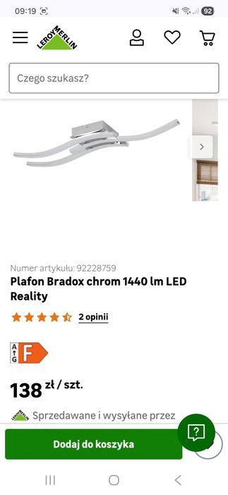 Lampa led chrom sufitowa barwy żółtej