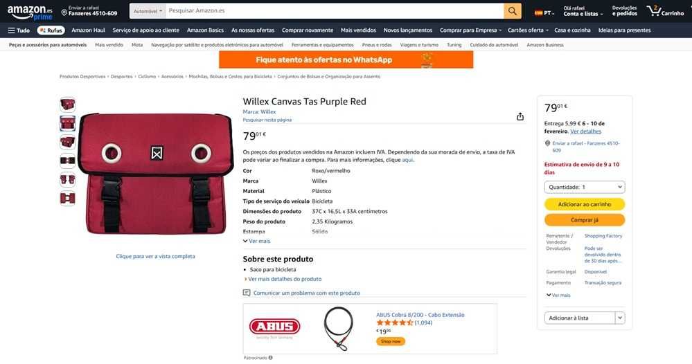 Willex mala duplo para bicicleta 52 L (152)