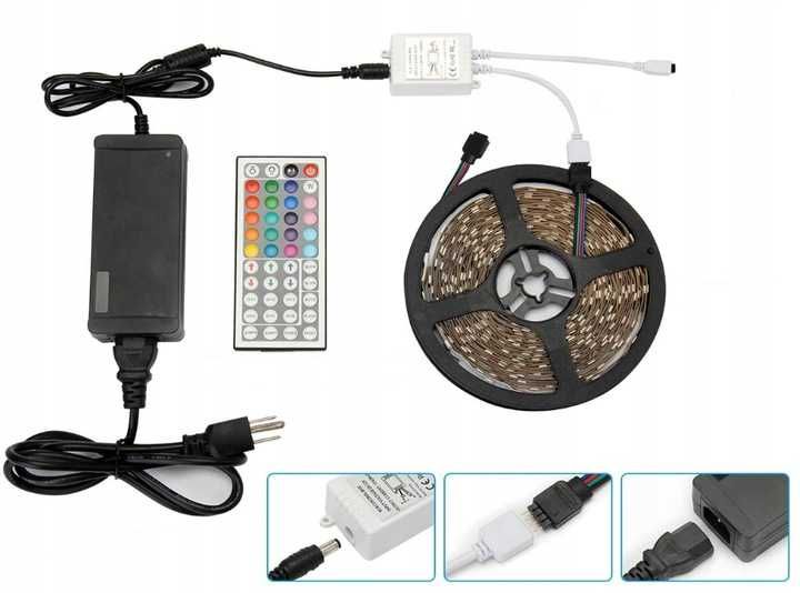 Wodoodporna TAŚMA LED SMD 5050 RGB Zestaw PILOT 5m kolorowa + biała