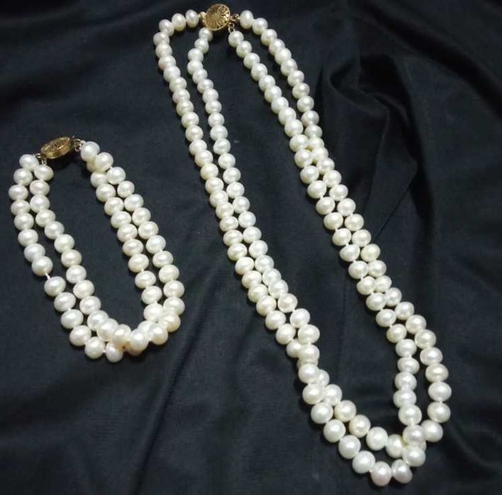 Жемчуг натуральный  , Жемчужное ожерелье, колье , бусы+ браслет