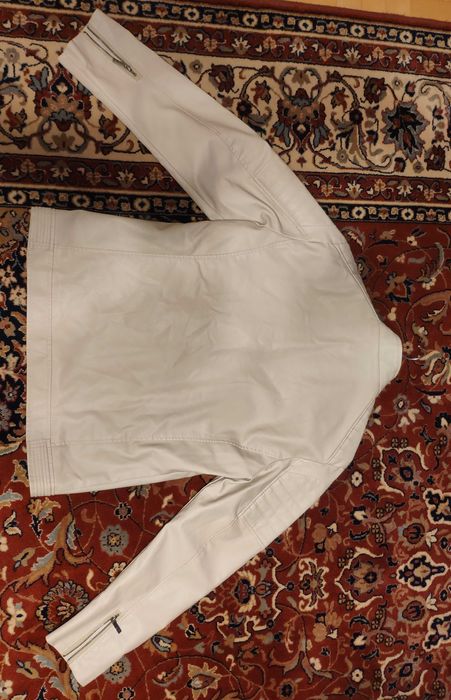 Nowa duża kremowa ocieplana kurtka na motor 54 skóra ekologiczna