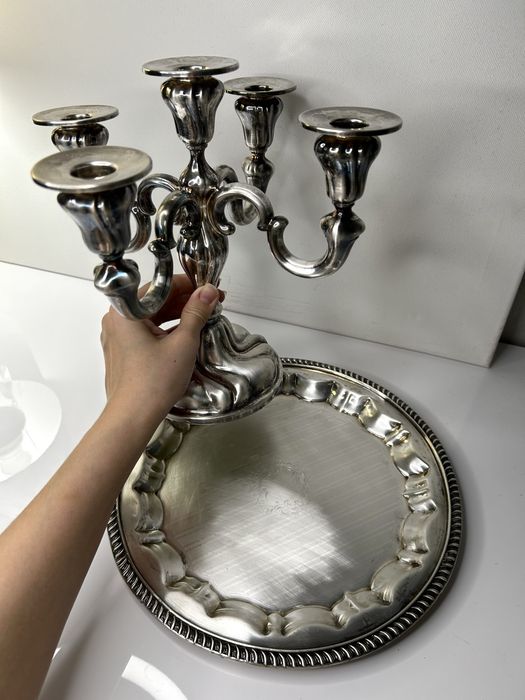 Вінтажний посріблений канделябр та таця/ піднос / silverplate