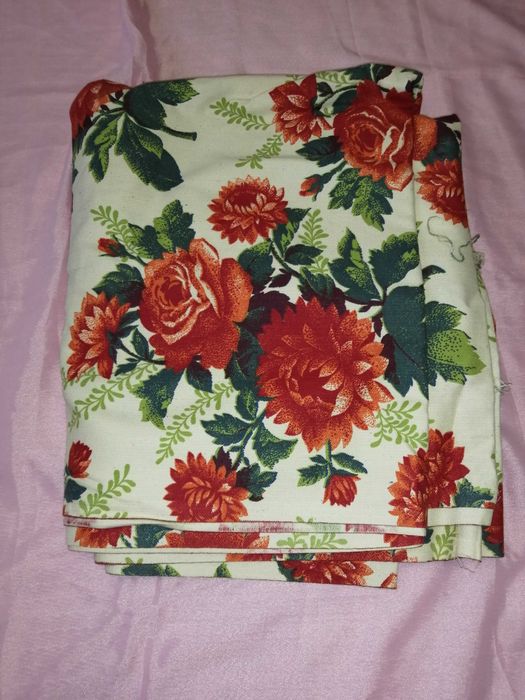 Отрезок ткани Гардинное полотно лен цветы гвоздика 12 метров