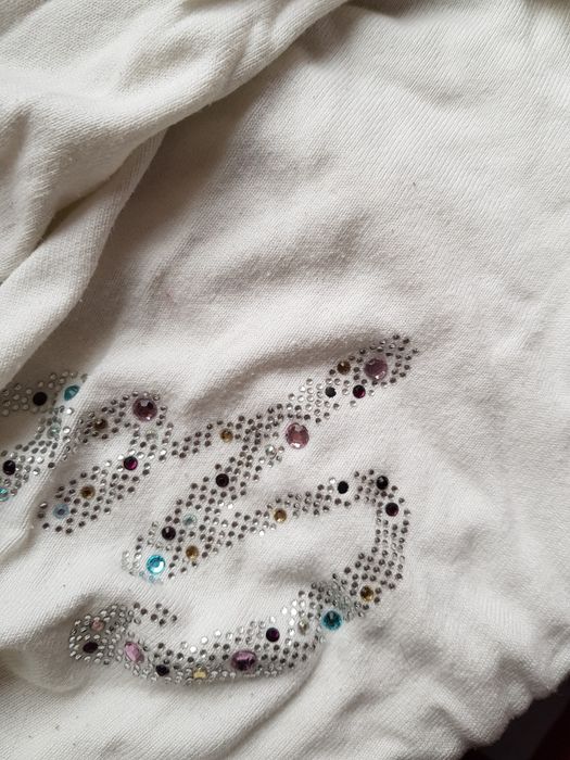 Sweter guess S kremowy biały z dżetami odkryte plecy dzianowy