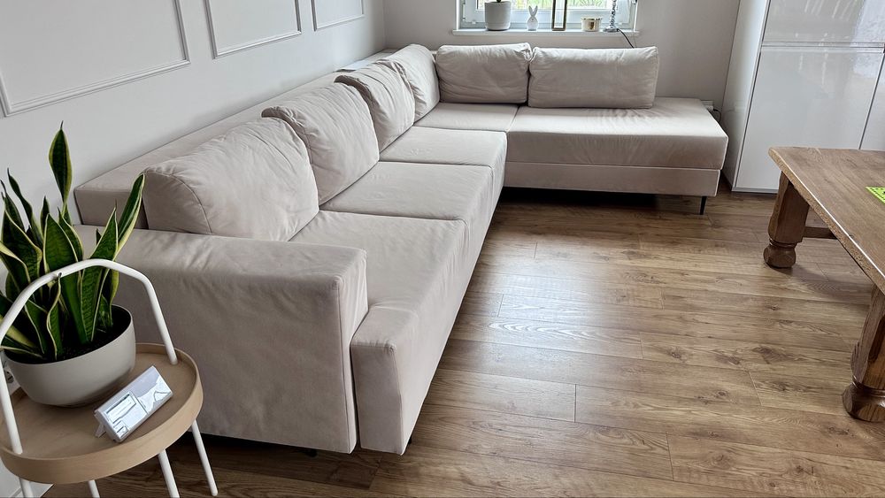 Beżowy duży narożnik rozkładany