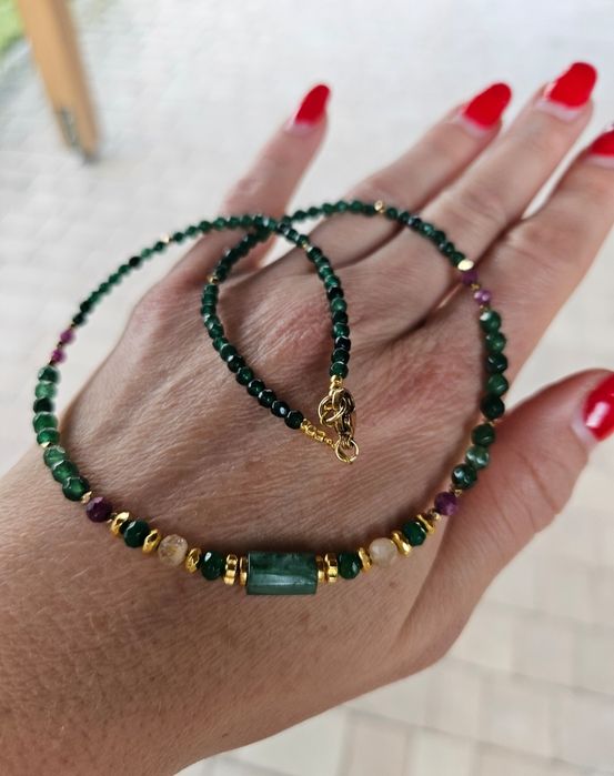 Naszyjnik Choker Kamienie Naturalne Szmaragd Rubin Cytryn Agat Jadeit