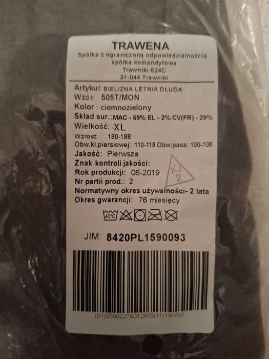 Bielizna letnia długa wojskowa WP 505T/MON roz. XL.