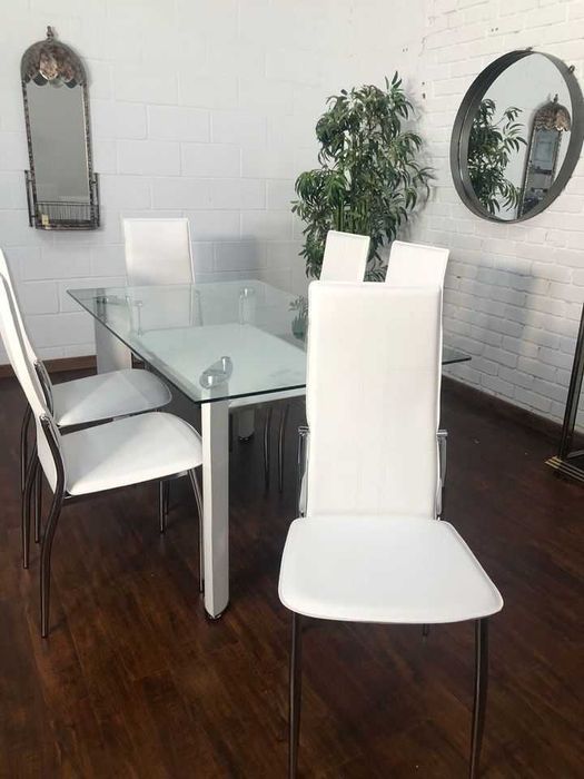 saldos mesa cristal e 6 cadeiras novas envio gratis